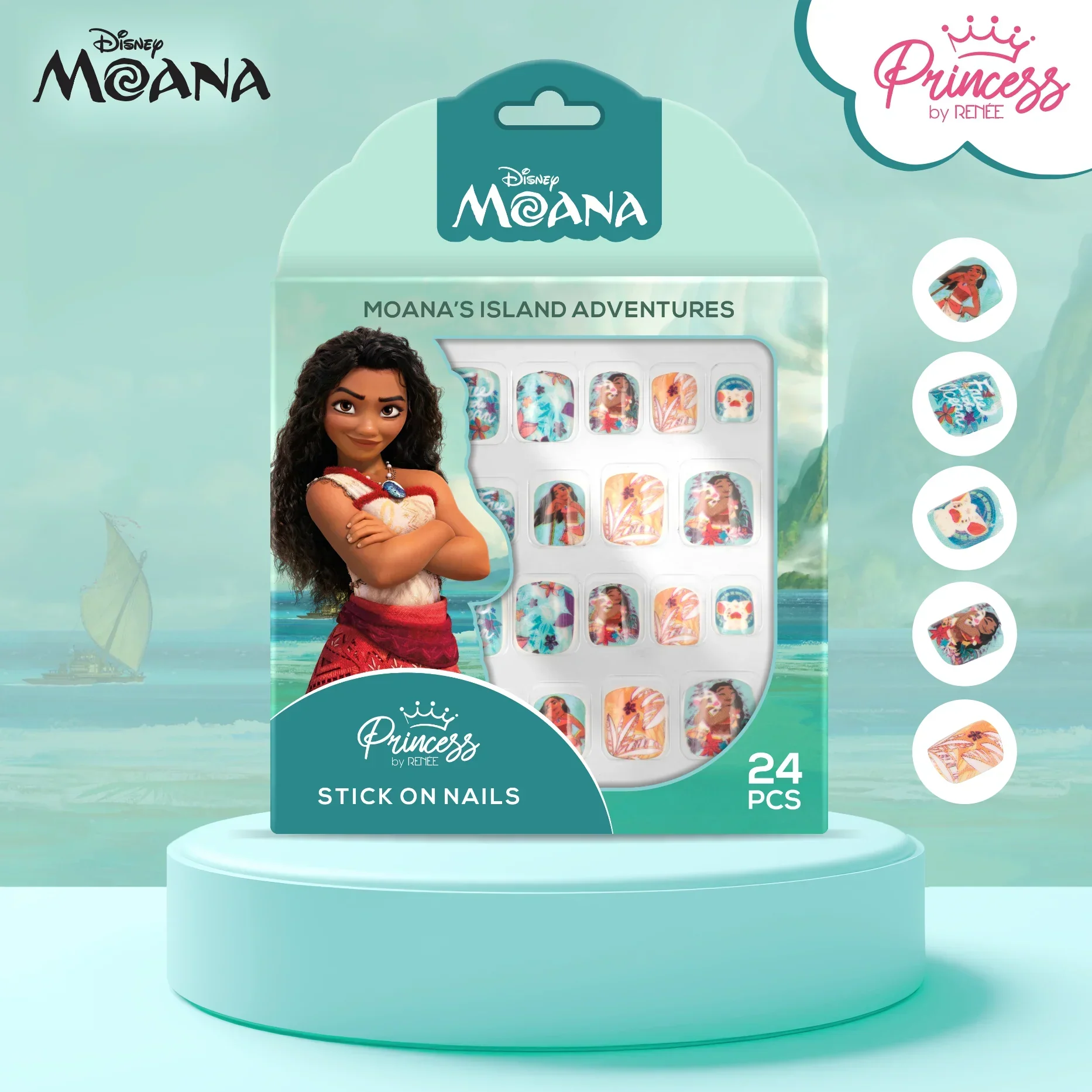 Moana’s Stick On Nails For Preteens - Disney Princess by RENEE, Pack of 24 - Image 4