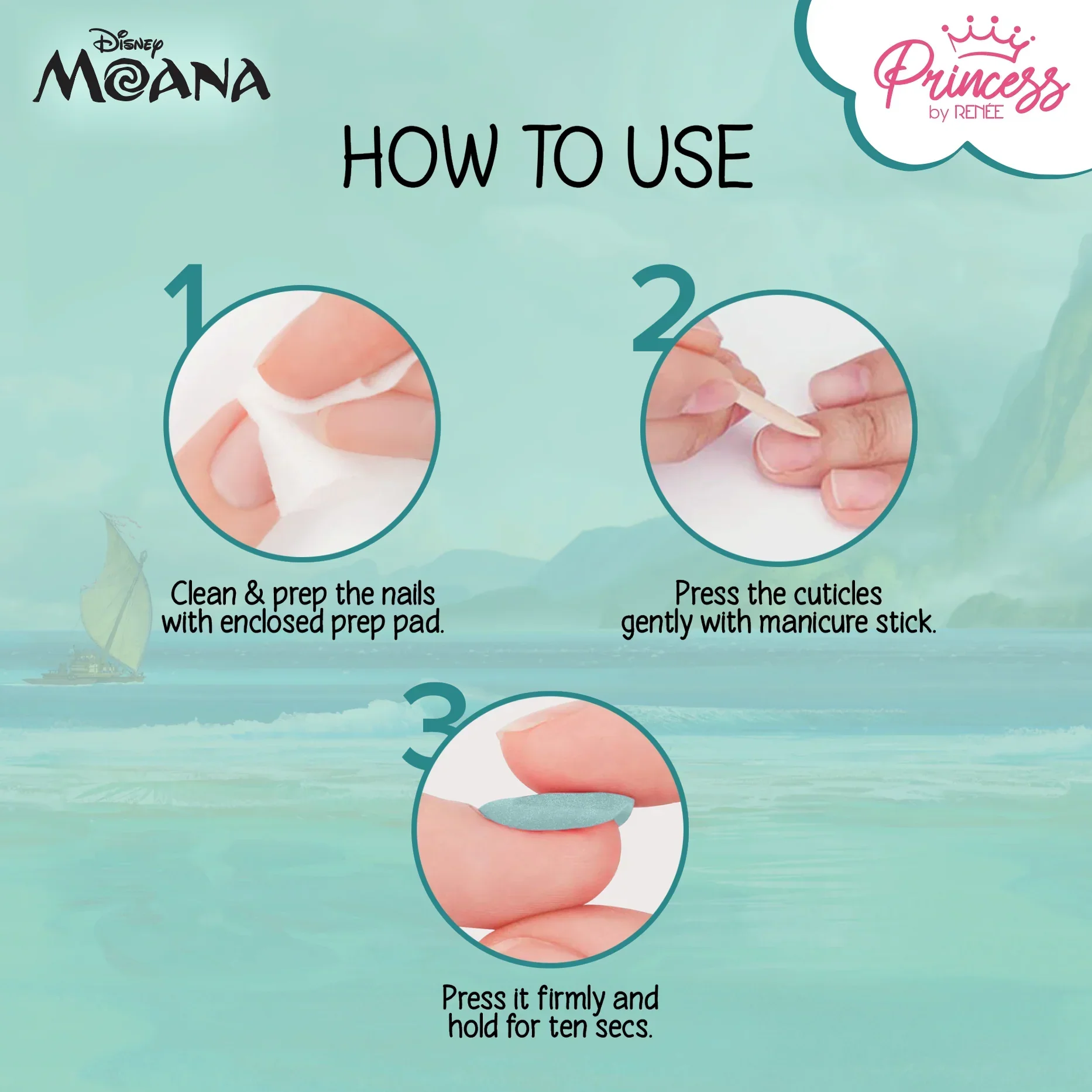 Moana’s Stick On Nails For Preteens - Disney Princess by RENEE, Pack of 24 - Image 5