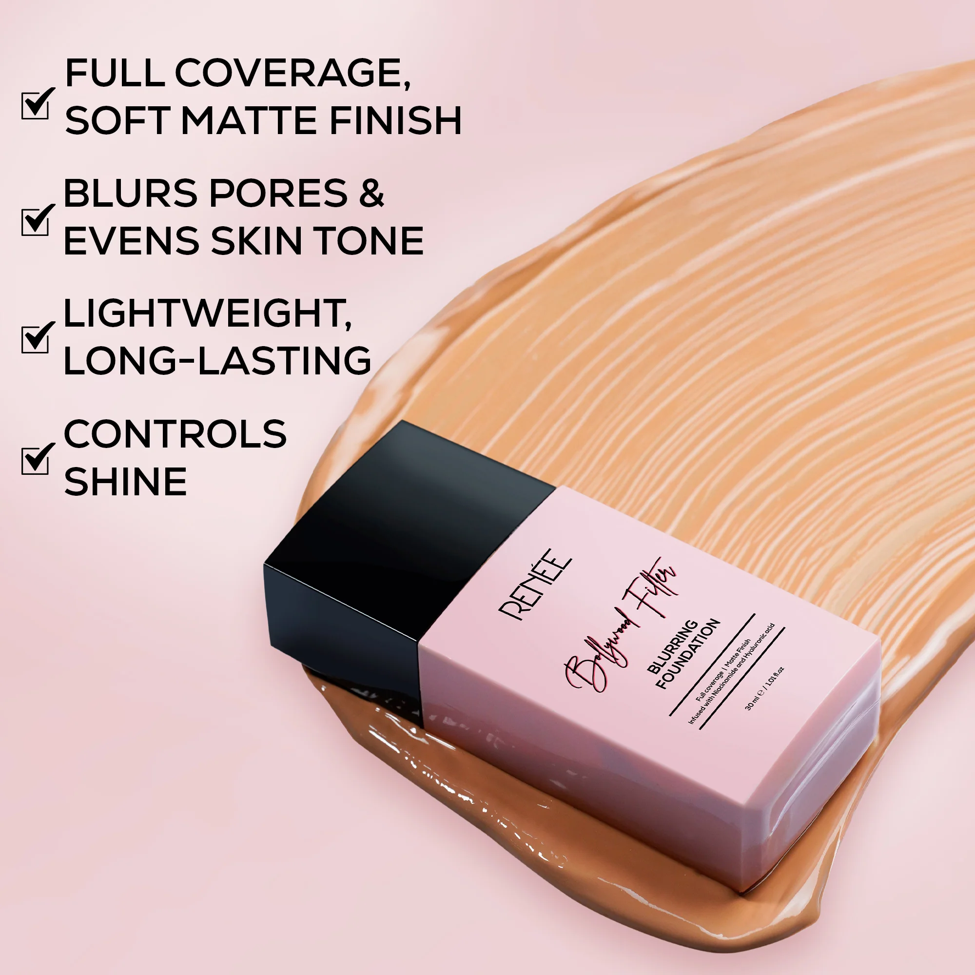 RENEE Bollywood Filter Pore Minimising Blurring Liquid Foundation With Matte Finish & Full Coverage, 30 ml - Image 14