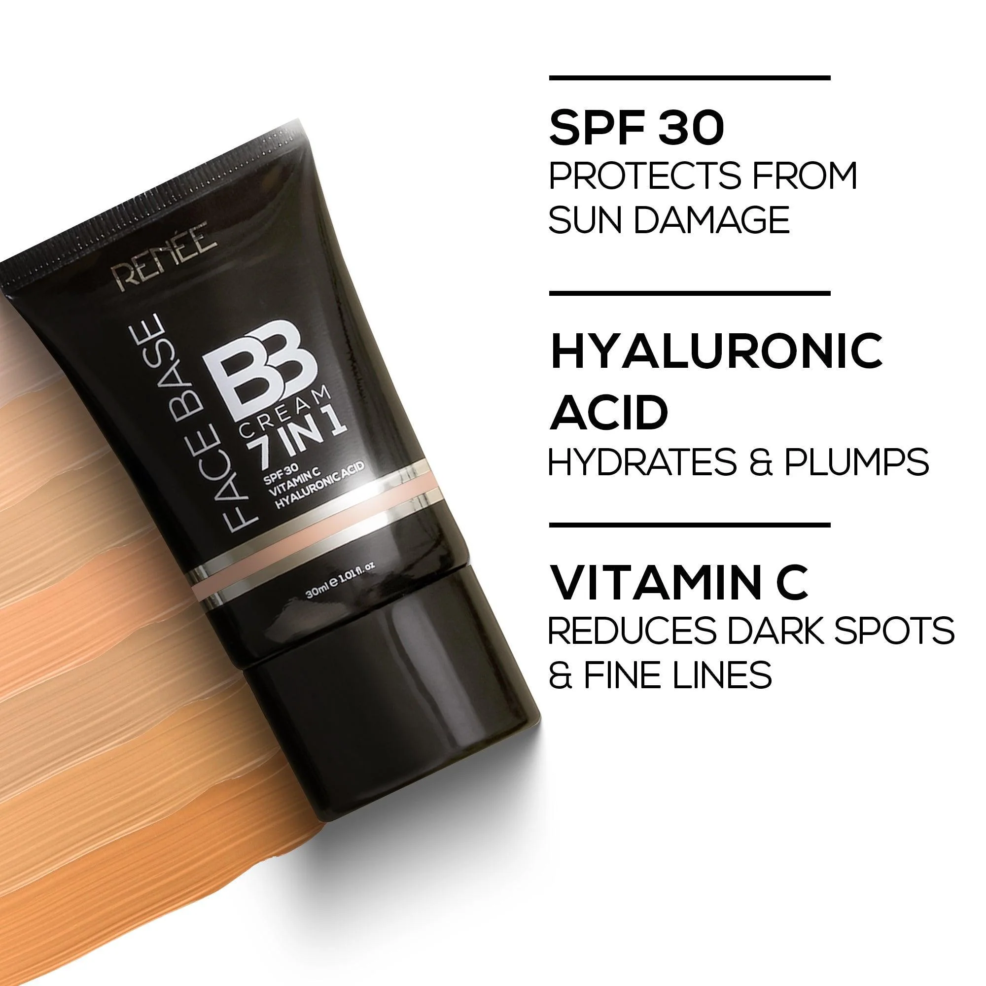 RENEE Face Base 7 in 1 BB Cream with SPF 30, Hyaluronic Acid & Vitamin C, 30 ml - Image 59