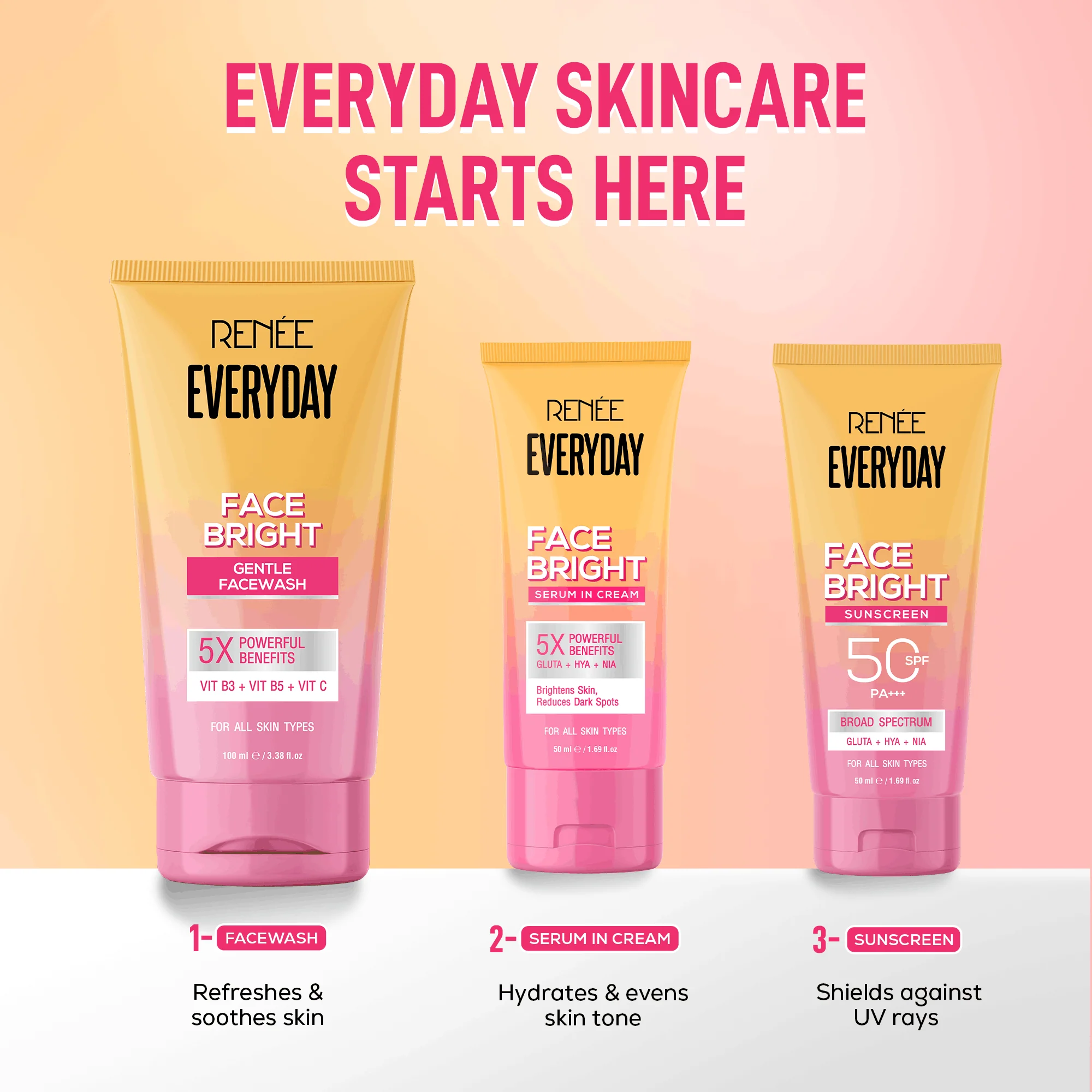 RENEE Everyday Face Bright Brightening Sunscreen With Niacinamide | In-Vivo Tested SPF 50 PA+++, 50ml - Image 18