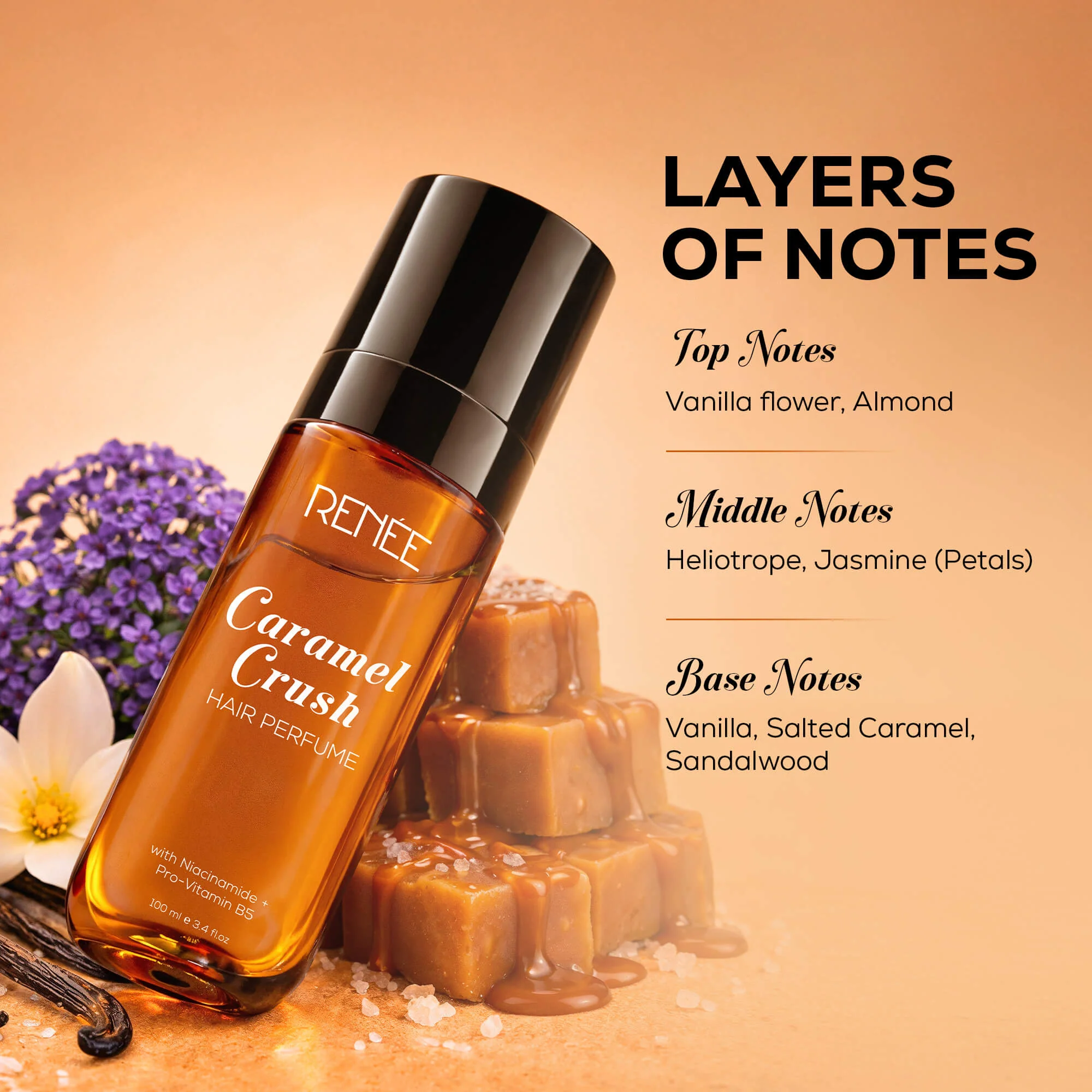 RENEE Hair Perfume Caramel Crush, With Niacinamide & Provitamin B5, 100ml - Image 3