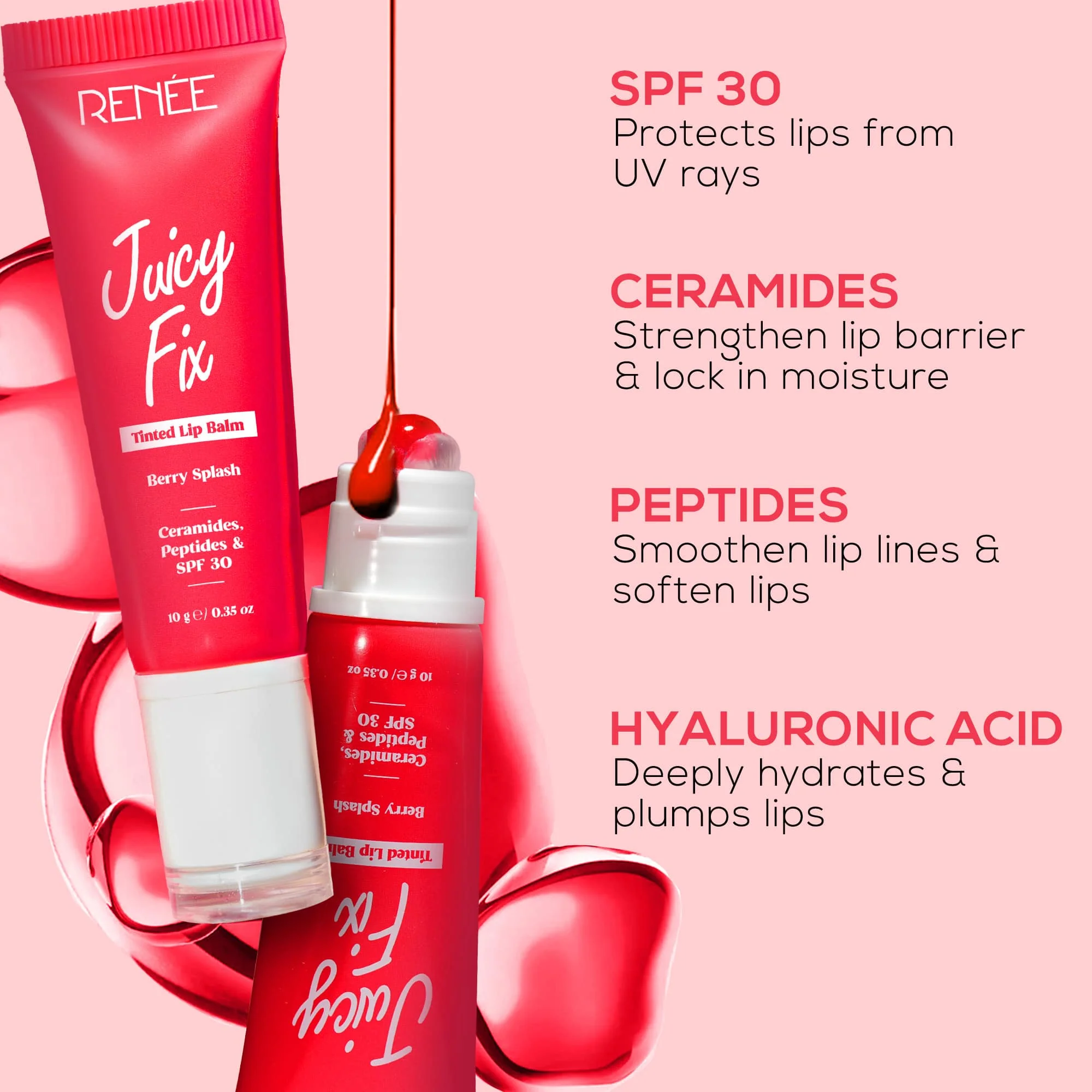 RENEE Juicy Fix Tinted Lip Balm With SPF 30, 10g - Image 19