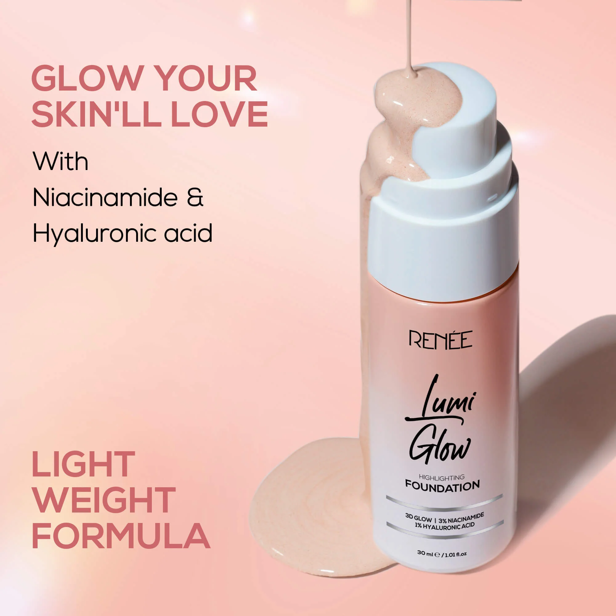RENEE Lumi Glow Highlighting Liquid Foundation With Dewy Finish, Buildable Coverage & 3D Glow, 30 ml - Image 17