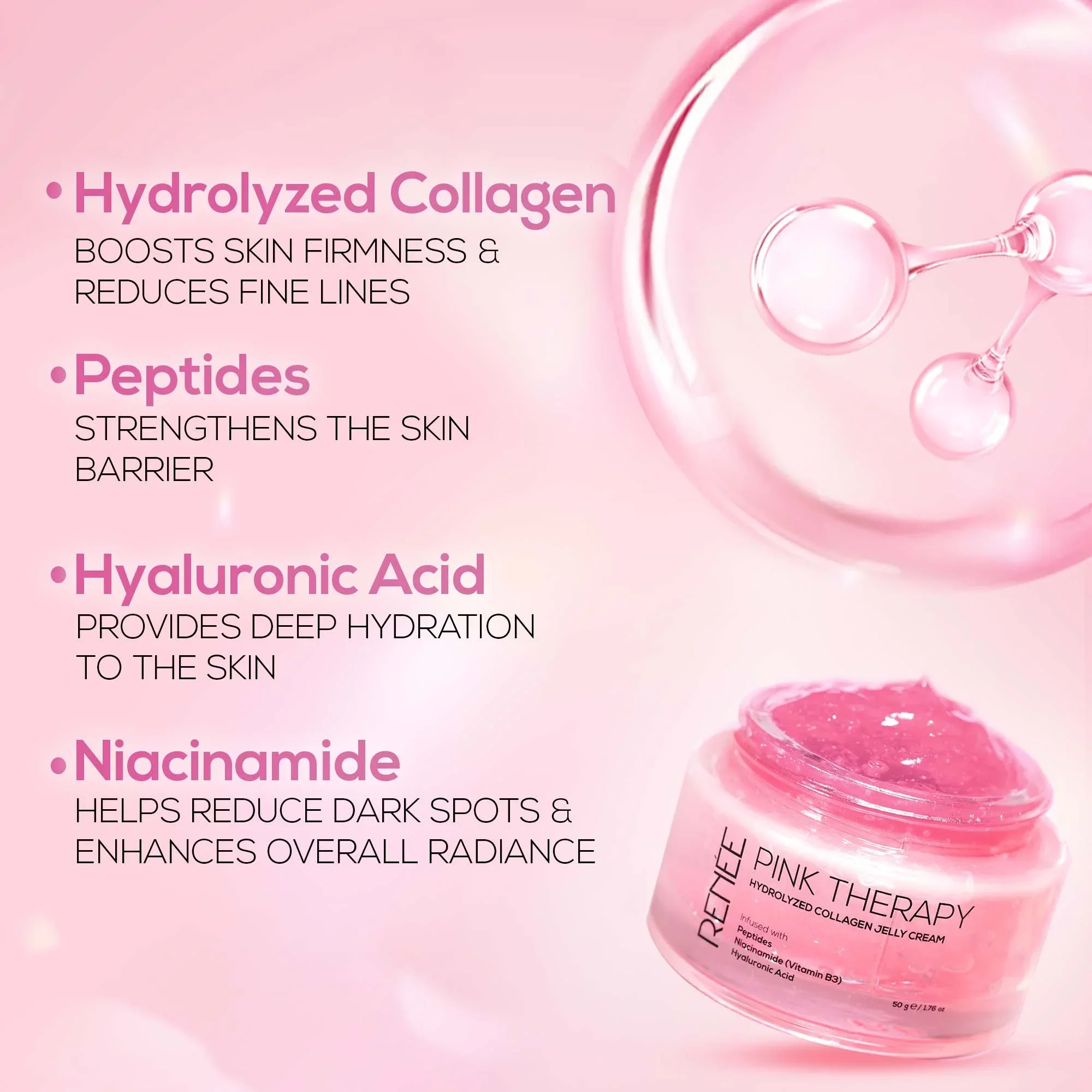RENEE Pink Therapy Hydrolyzed Collagen Jelly Cream For Anti-Aging & Hydrated Skin - Image 3