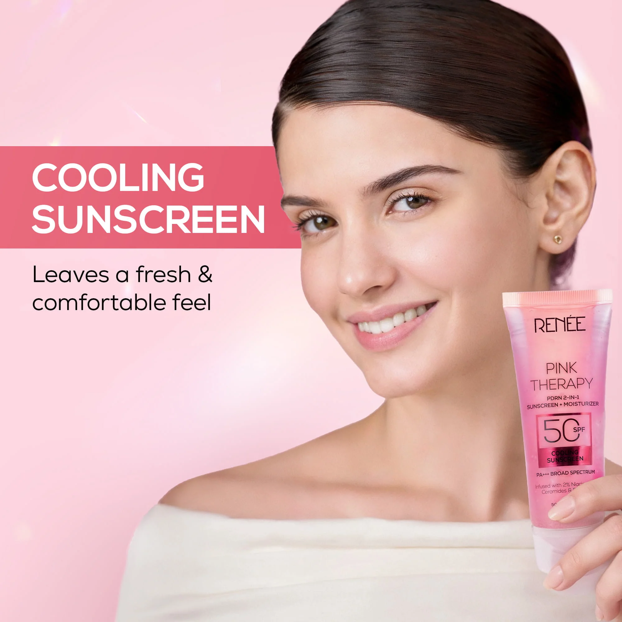 RENEE Pink Therapy PDRN 2-In-1 Sunscreen + Moisturizer | In-Vivo Tested SPF 50 PA+++ With 2% Niacinamide, Ceramides & Peptides, 50g - Image 7