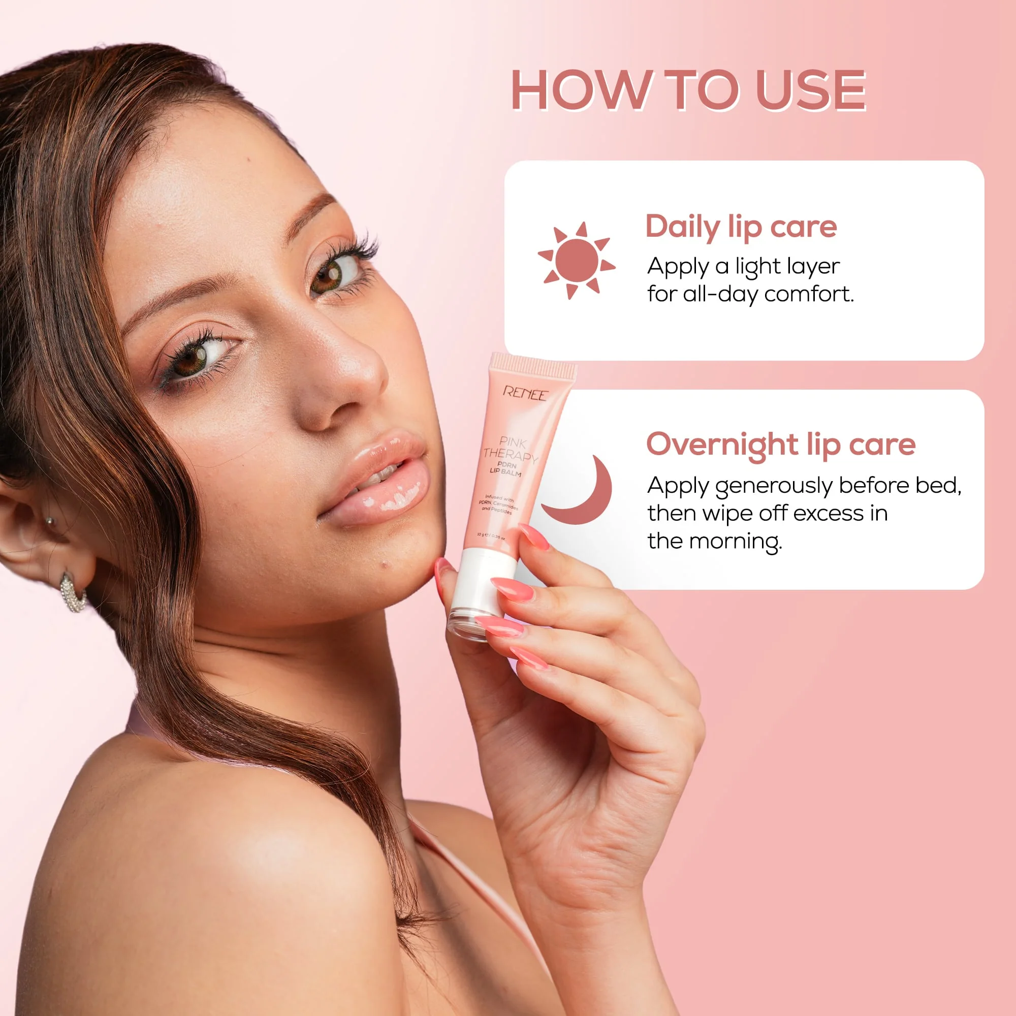 RENEE Pink Therapy PDRN Overnight Lip Repairing & Moisturising Lip Balm For Dry & Chapped Lips, 10g - Image 7