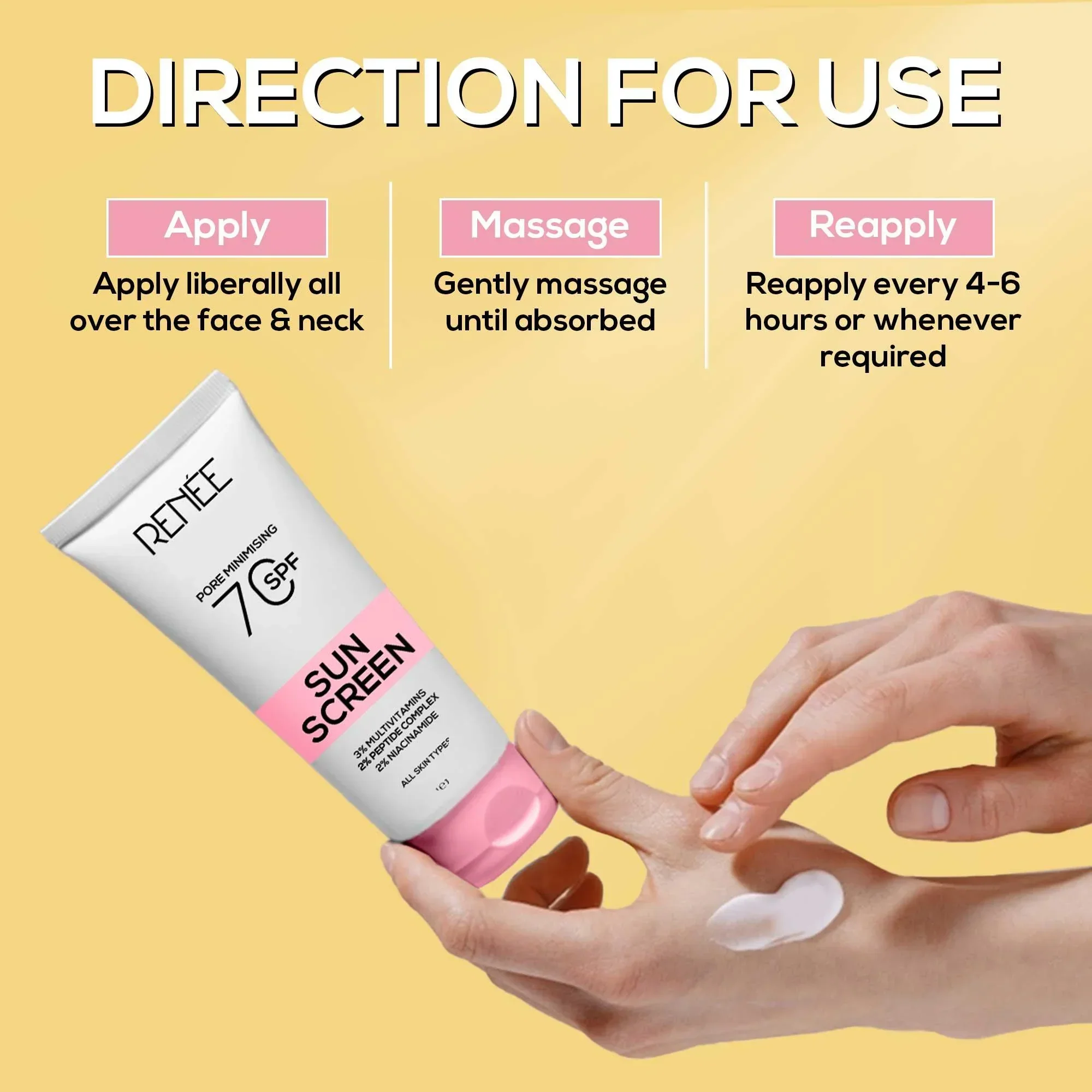 RENEE Pore Minimizing Sunscreen SPF 70 With 2% Niacinamide, 2% Peptide Complex & 3% Multivitamins, 50Ml - Image 6
