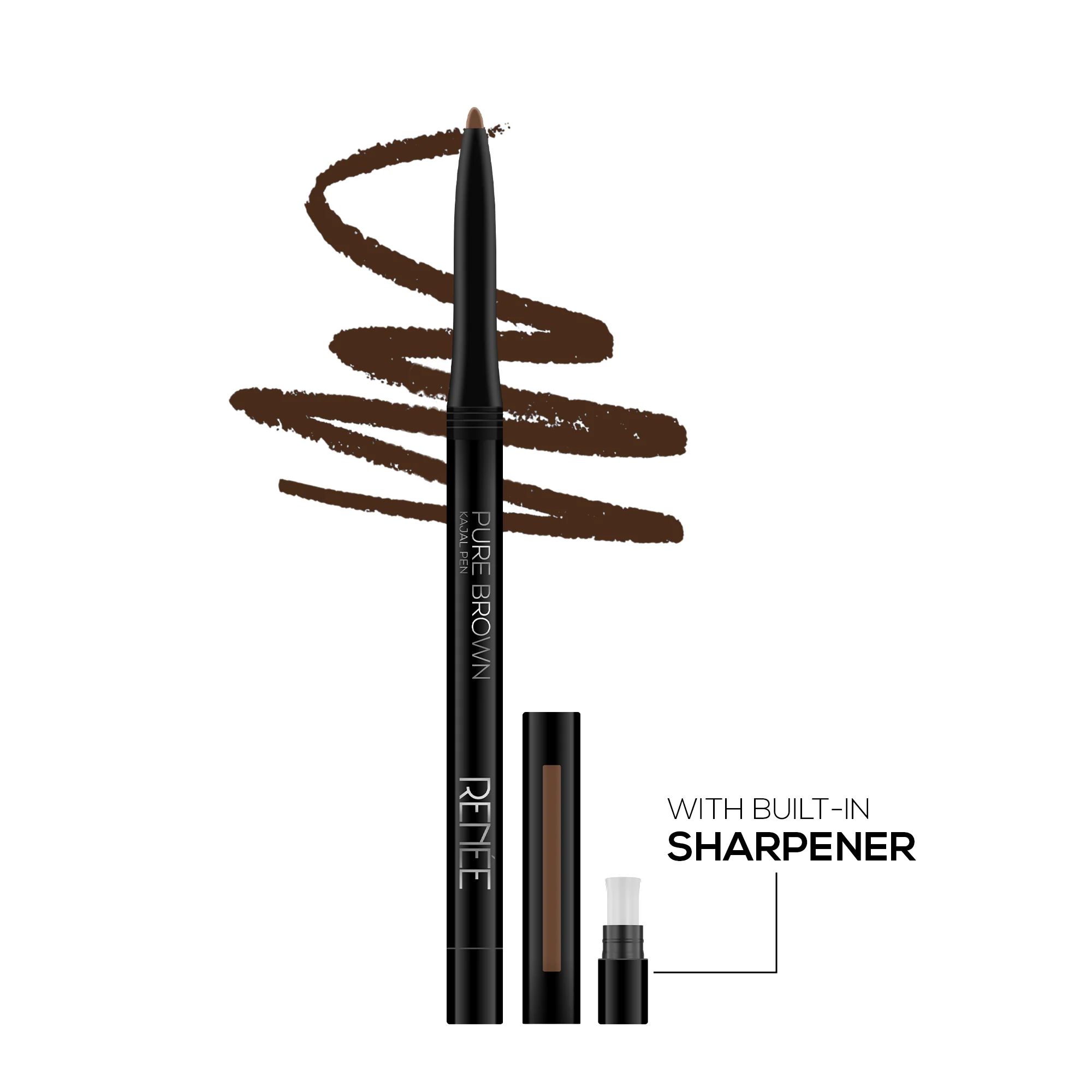 RENEE Pure Brown Kajal Pen with Sharpener, 0.30 g - Image 2