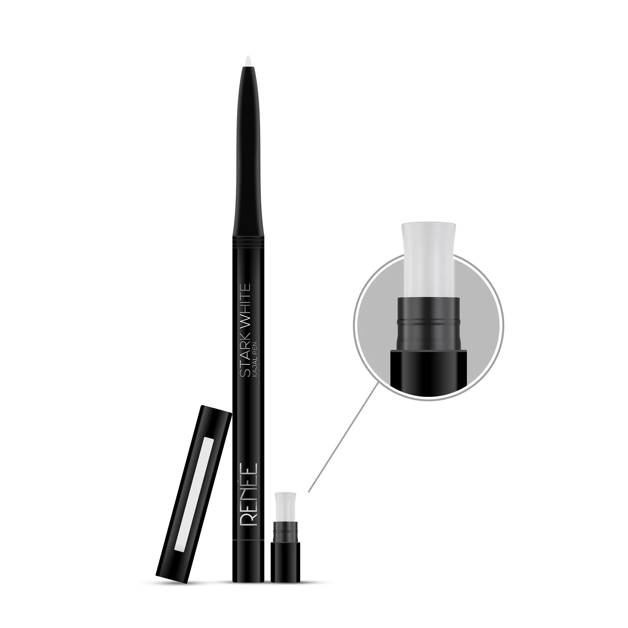 RENEE Stark White Kajal Pen with Sharpener, 0.35g - Image 4