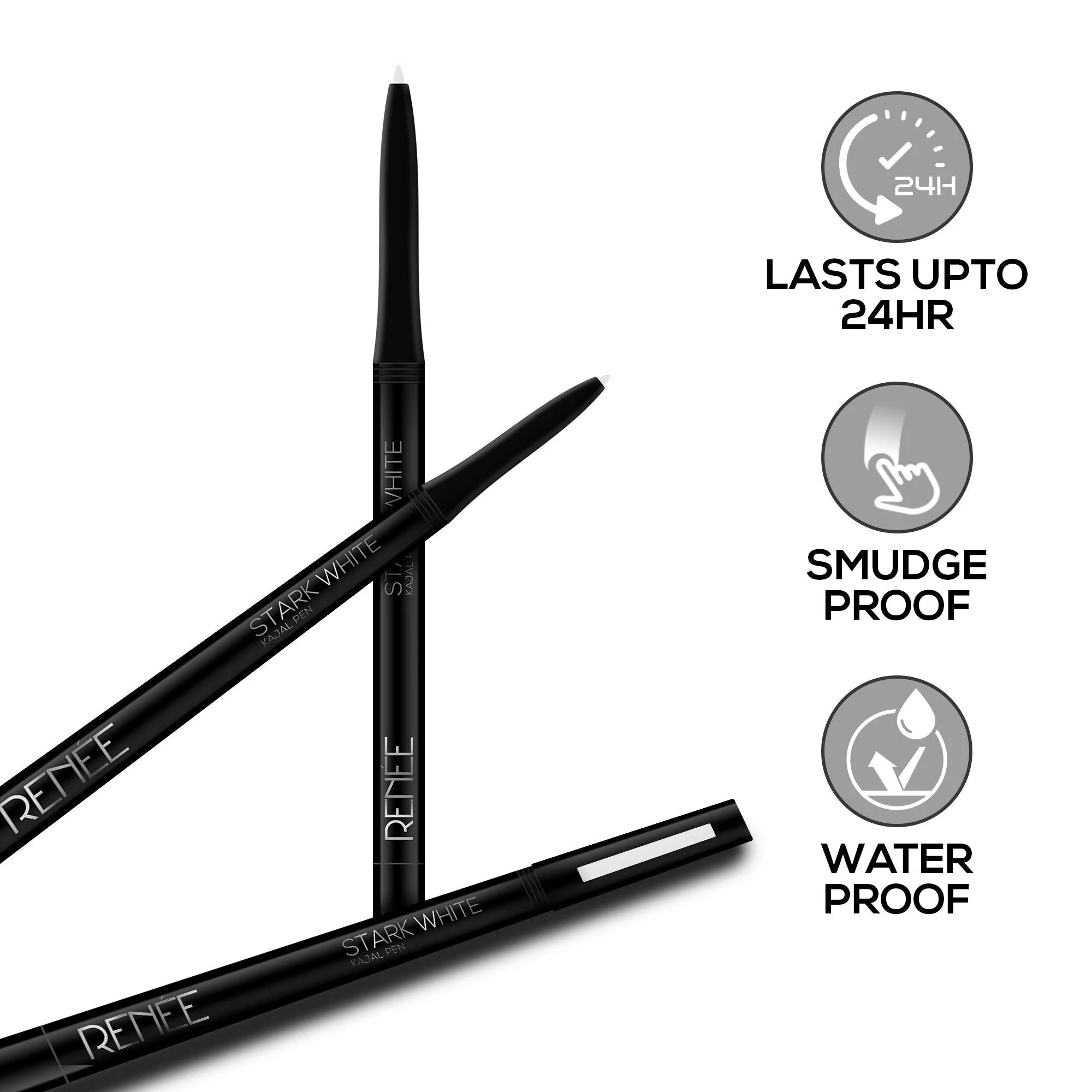RENEE Stark White Kajal Pen with Sharpener, 0.35g - Image 5